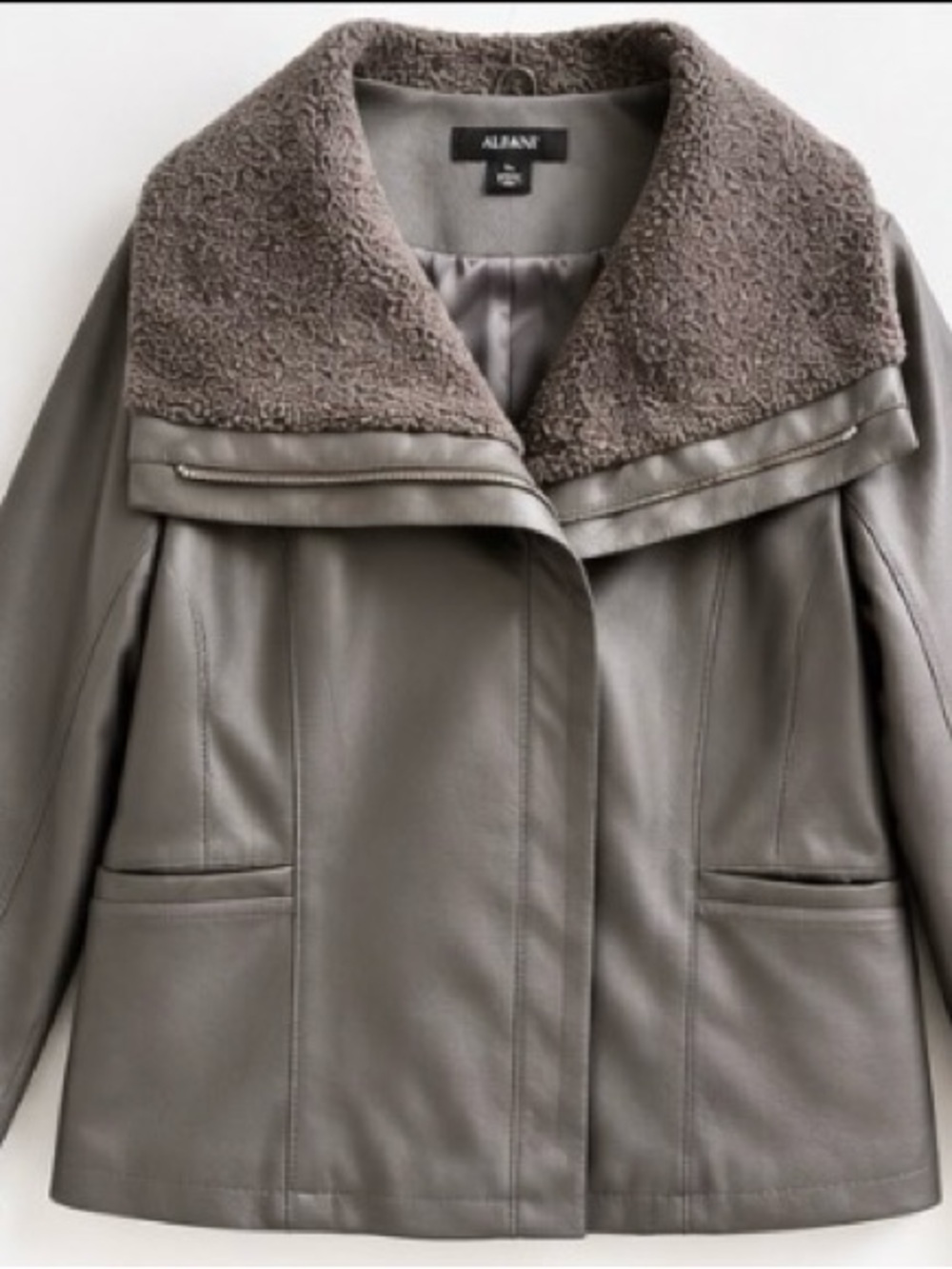 Alfani Women's Gray Faux-Leather Jacket with Sherpa Collar